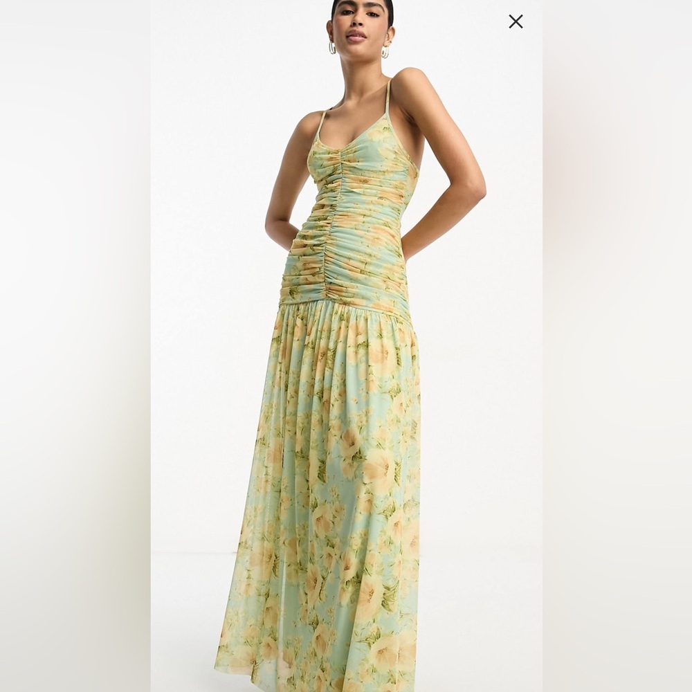ASOS DESIGN cami ruched pleated maxi dress in floral print